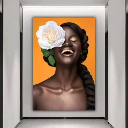 Toile femme africaine fleur 14